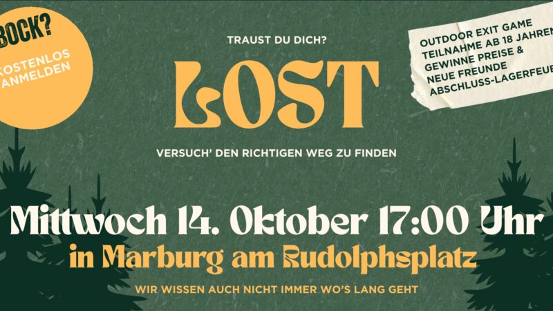 Outdoor Exit Game – ab 18 in Marburg🔥 LOST – Outdoor Exit Game